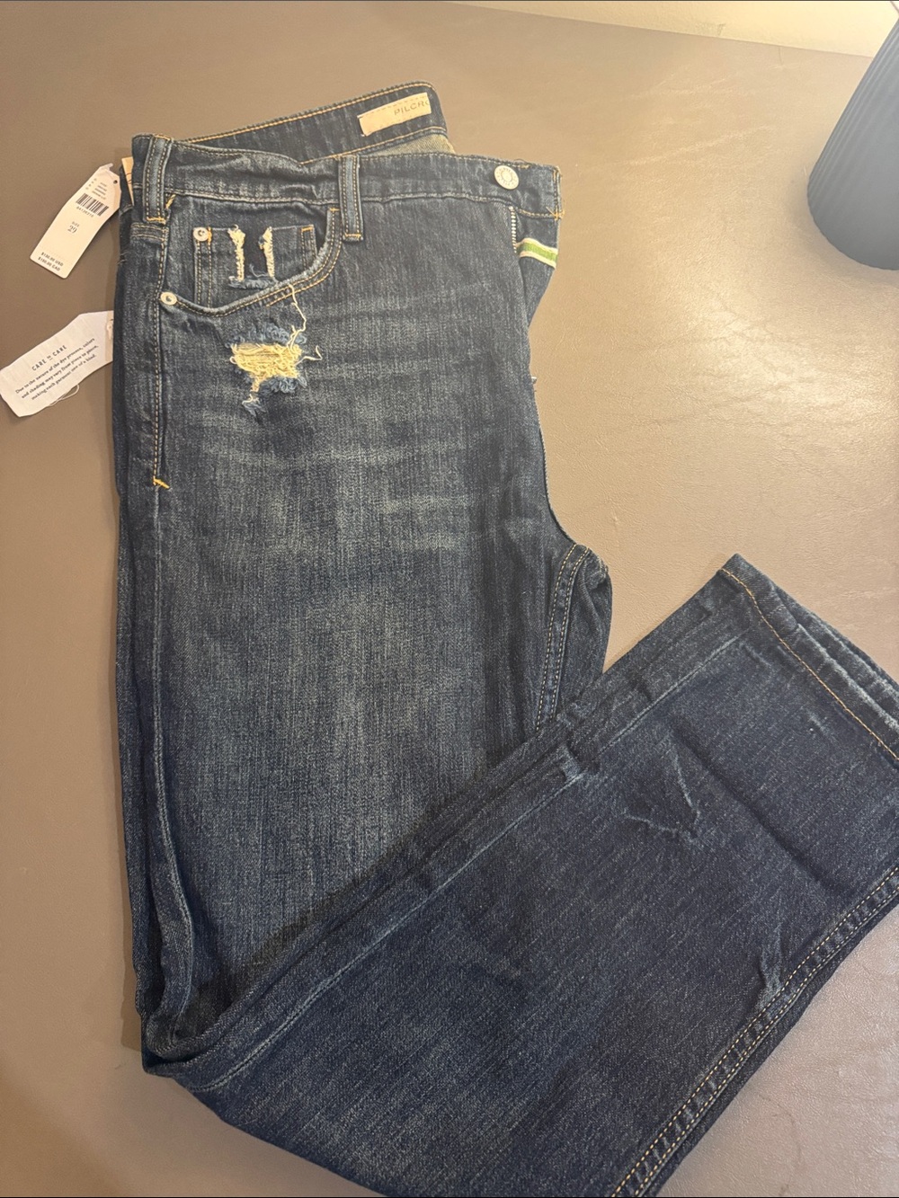 Anthropologie Pilcro heritage boyfriend Dark Distressed Straight Jeans